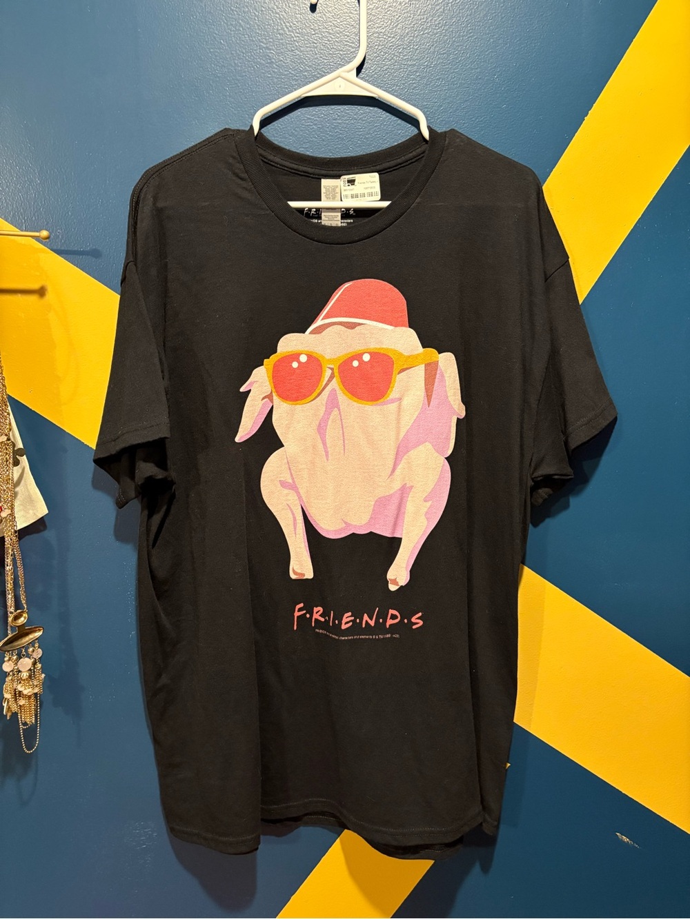 Friends Black Turkey Print Crew Neck Short Sleeve Tee NWOT